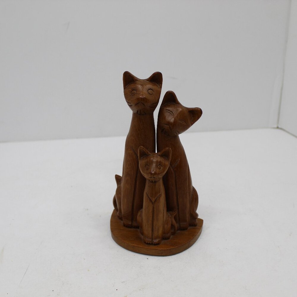 1960's Teak Carved Siamese Cats Figurine